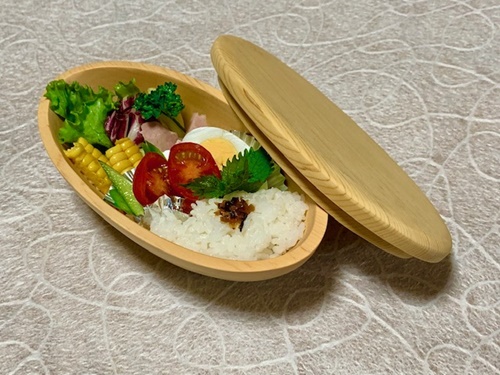 木曽檜 楕円型 ダイエット スリム 弁当箱／津田瑞苑 ボウル 木製 スギ ガラス ウッド コート コーティング 奈良県 宇陀市