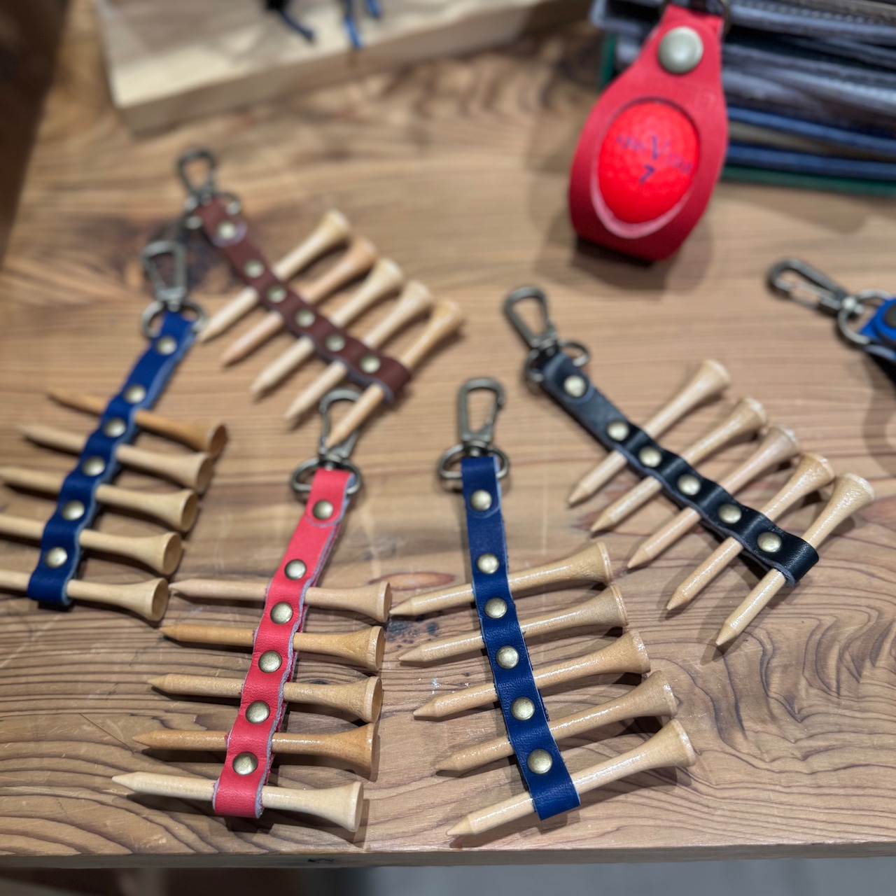 ゴルフティー フォルダー ティー付 JINTO 野球 グローブ 革 革小物 レザー ゴルフ：水色