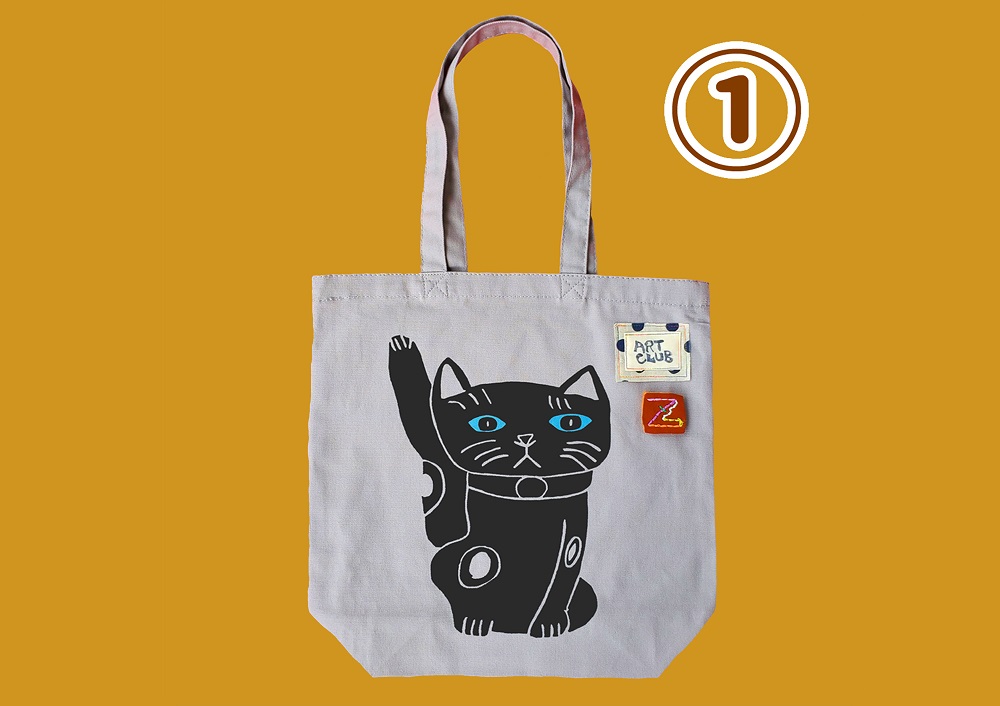 オリジナル 手刷り トートバッグ(まねきねこ)エコバッグ 雑貨 大きめ A4 かわいい 