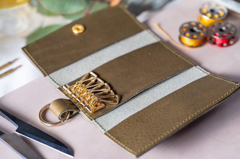 ５連キーケース【キーリング付き】（イタリアレザー　ネブラスカ） ASK：オリーブ