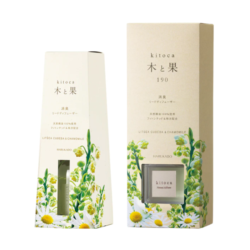 木と果 リードディフューザーセット ( リツェアクベバ ＆ カモミール )  晴香堂 HARUKADO 天然精油 100％ ルームフレグランス 芳香剤 インテリア アロマ 天然香料 香り プレゼント ギフト