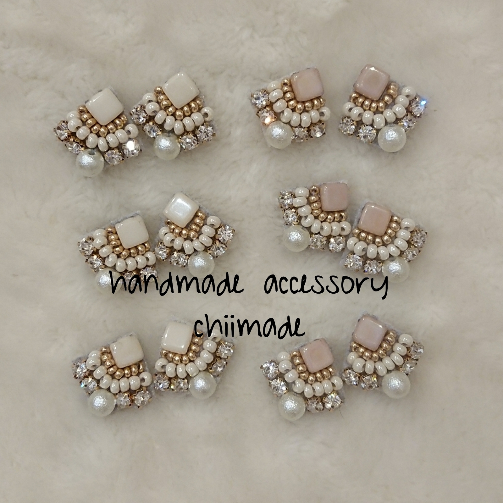 ビーズ 刺繍 ひし形 ピアス イヤリング ジュエリー アクセサリー chiimade：イヤリング　ターコイズ