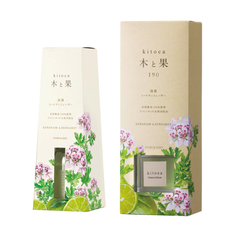 木と果 リードディフューザーセット ( ゼラニウム ＆ ベルガモット )  晴香堂 HARUKADO 天然精油 100％ ルームフレグランス 芳香剤 インテリア アロマ 天然香料 香り プレゼント ギフト