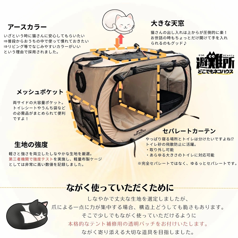ネコのひにゃんじょ！どこでもネコハウス ネコトイレ付き 猫用防災ハウス 折りたたみ ケージ 避難グッズ 災害対策 避難所対応 車中避難 ペット防災 猫ハウス 防災用品 猫用品 ペット用品 ナラネコ SIMPLE.：どこでもネコハウス単品