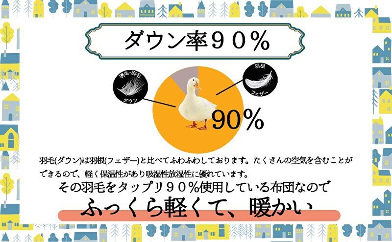 羽毛布団シングル掛け布団日本製ダウン90％1.2kg立体スクエアキルト8か所ループ付き無地クリーム