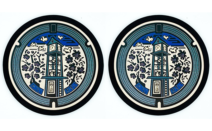 チタン製ミニチュアマンホール『王寺町』2枚組 雑貨 日用品