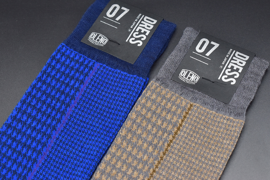 OLENO DRESS SOCKS 「NOBLE ソックス」 2足セット 26〜28cm オリジナルバック付（千鳥格子/ブラウン 千鳥格子/ブルー）///ビジネス スーツ オフィス おしゃれ コンサバ 洗練 紳士 メンズ 男性 靴下くつした 足元 かっこいい シンプル カジュアル 日本製 奈良県 広陵町