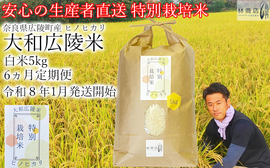 【定期便先行予約】【令和8年 1月〜 6ヶ月定期便】　特別栽培米　奈良県広陵町産ヒノヒカリ　白米5kg×6ヶ月 /// ひのひかり ヒノヒカリ ブランド米 大和米 白米 安心 安全 美味しい 人気 奈良県 広陵町 特別栽培米