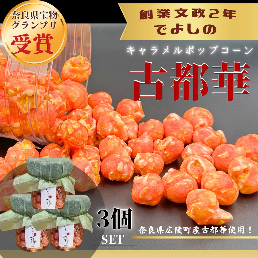 濃密体験！ 【古都華 キャラメルポップコーン】3個セット///古都華 ポップコーン スイーツ お菓子 プレゼント ギフト奈良県 広陵町