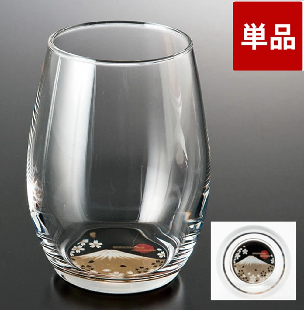 みよし漆器本舗 紀州塗り ぬりもん de Verre ダルマグラス 蒔絵 富士山 単品 黒 200ml