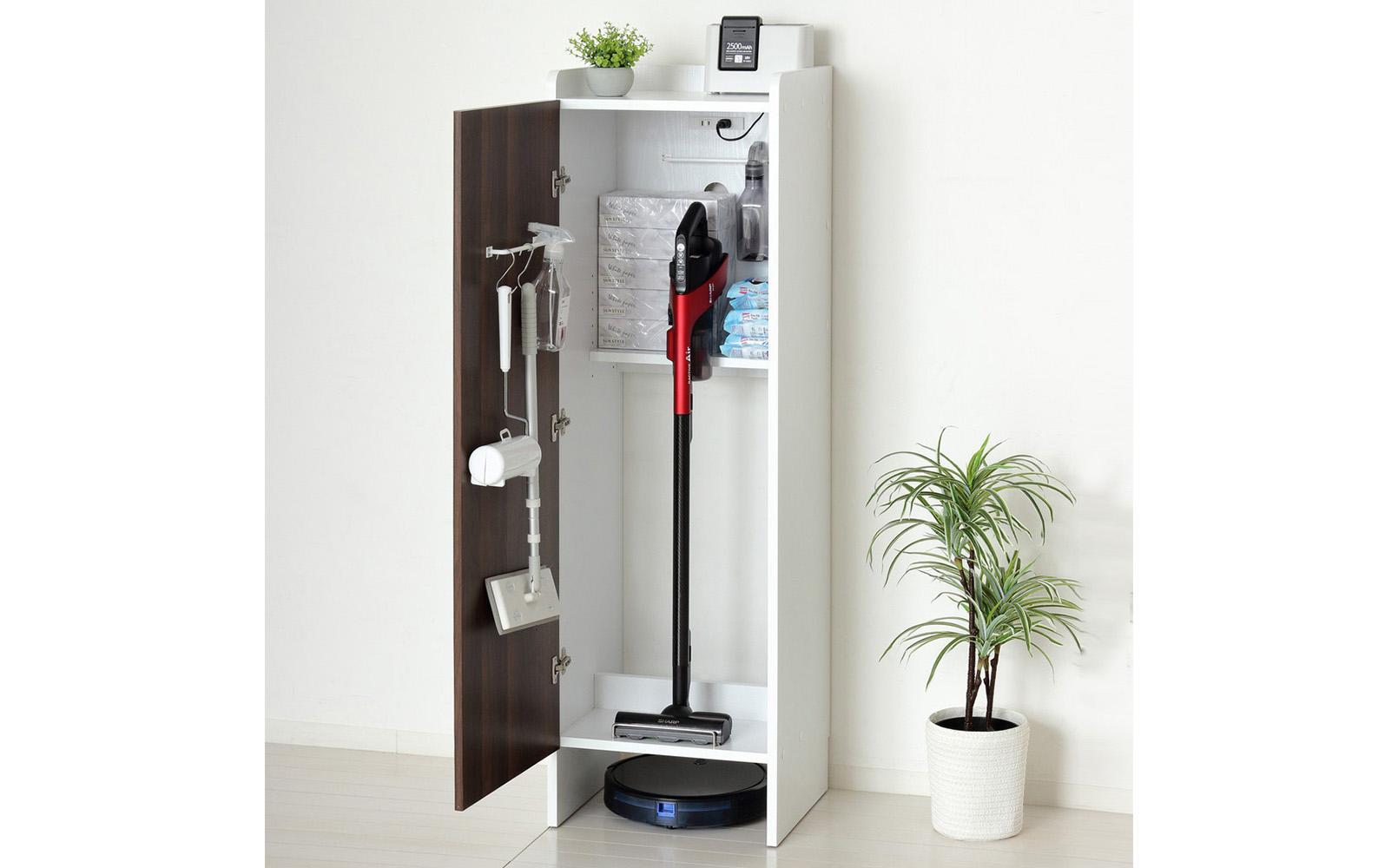 【ブラウン】クリーナーグッズ収納 幅43.5×奥行42×高さ140cm スティック掃除機 ロボット掃除機 収納 AKU104410602
