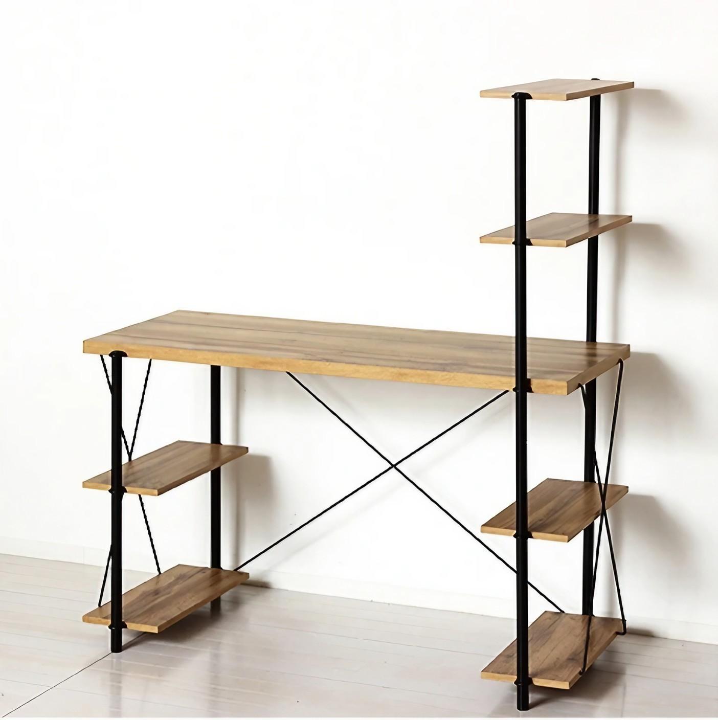 ラックデスク 組立簡単 幅120 4段 デスク パソコンデスク パソコンラック スチールラック ワークデスク 省スペース ドライバー不要ラックデスク ナチュラル AKU104390001