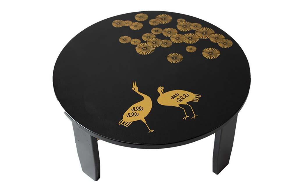 和風カフェテーブル 小 松鶴 黒