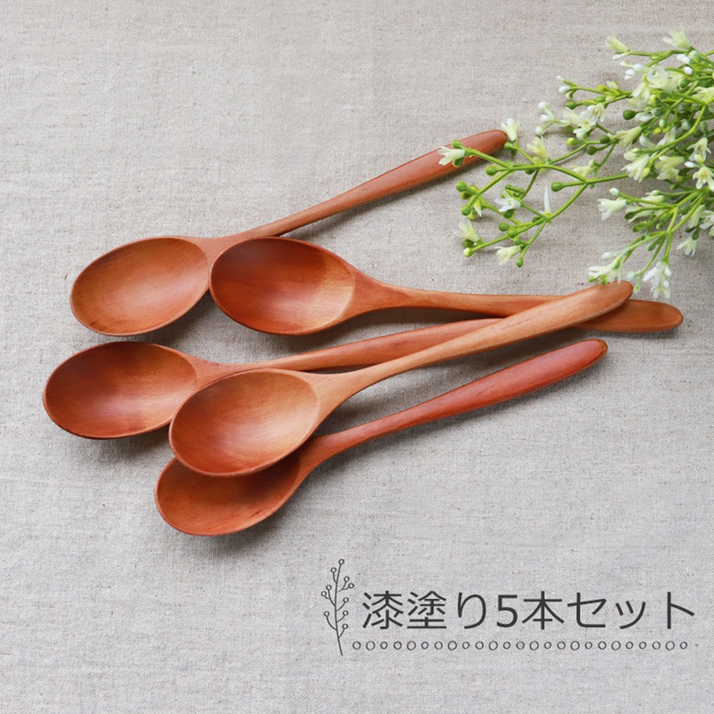 みよし漆器本舗 天然木製 カレースプーン 食洗機対応 18cm 5本セット 木製 紀州PROコート 漆塗り