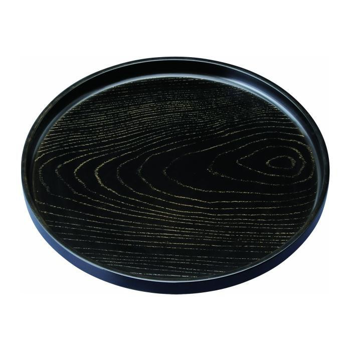 丸盆 24cm 金彩 黒ケヤキ杢 ノンスリップ ［YG440］