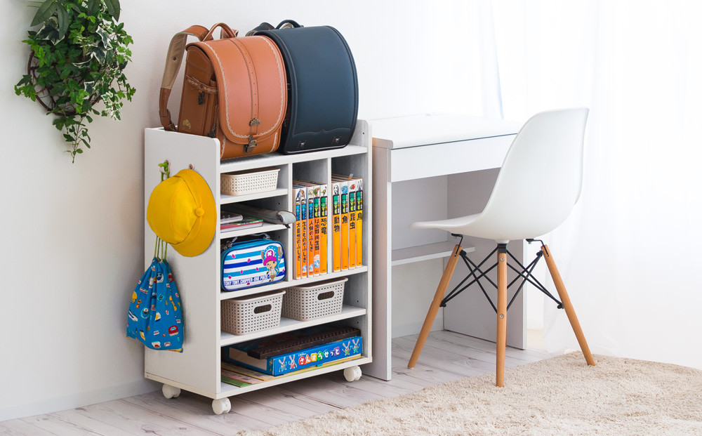 ランドセルラック 2人用 キャスター付き ホワイトウッド avd101102202