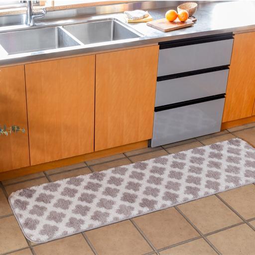 コスモトロンで作った人気のモロッカン柄吸水速乾キッチンマット縦50cmX横270cmベージュ