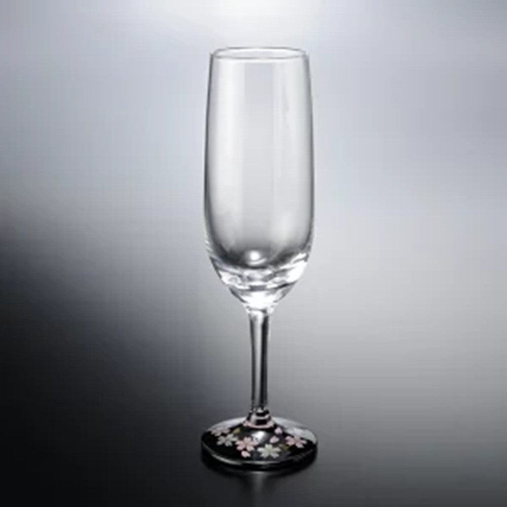 みよし漆器本舗 紀州塗り ぬりもん de Verre トールシャンパン 蒔絵 桜 黒 185ml