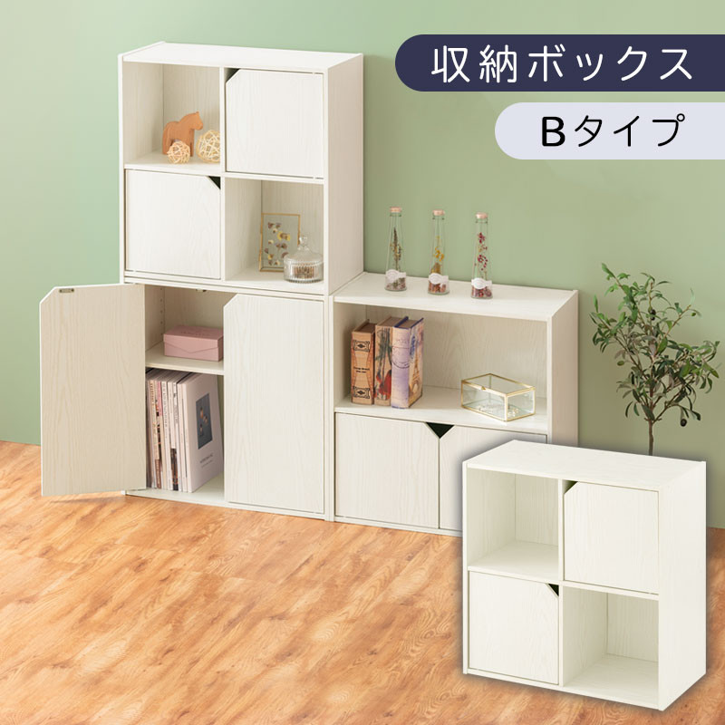 【完成品でお届け】収納ボックス〔Bタイプ〕（ホワイト）収納棚 扉付き キャビネット ラック 棚 カラーボックス スリム 2段 可動棚 本棚 収納家具 リビング LKANET300248-B-WH