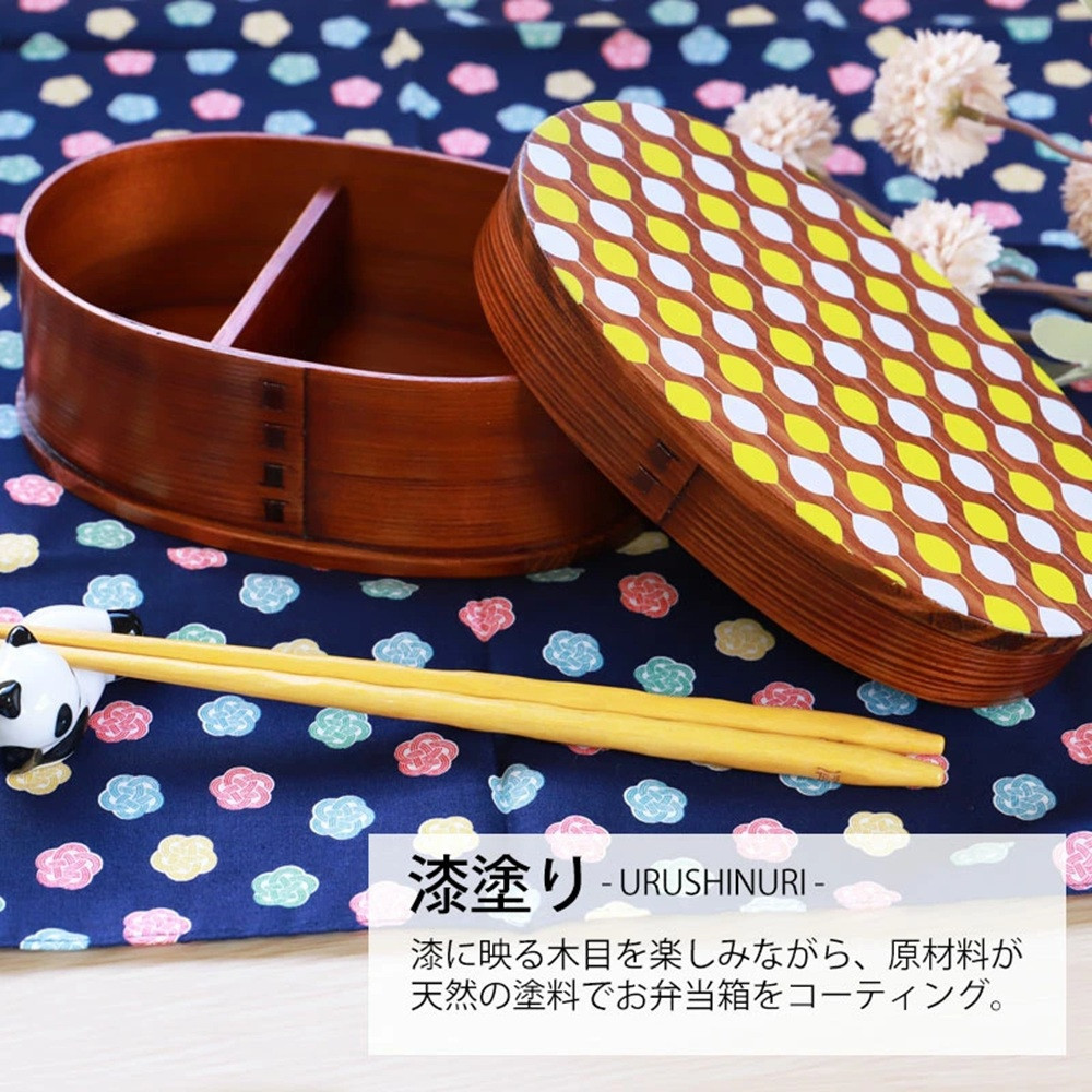 みよし漆器本舗 曲げわっぱ お弁当箱 600ml 約17.5×11.5×高さ6.5cm 小判型 弁当箱 一段 北欧 ドット 水玉 漆塗り