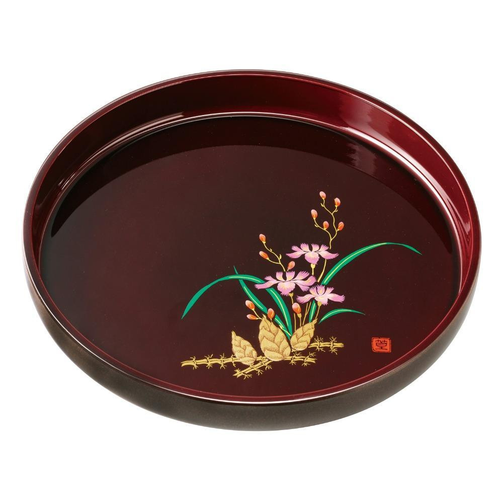 丸盆 33cm 溜塗 山路 ［YG458］