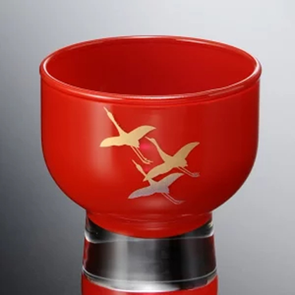 みよし漆器本舗 紀州塗り ぬりもん de Verre 盃 蒔絵 千羽鶴 赤 70ml