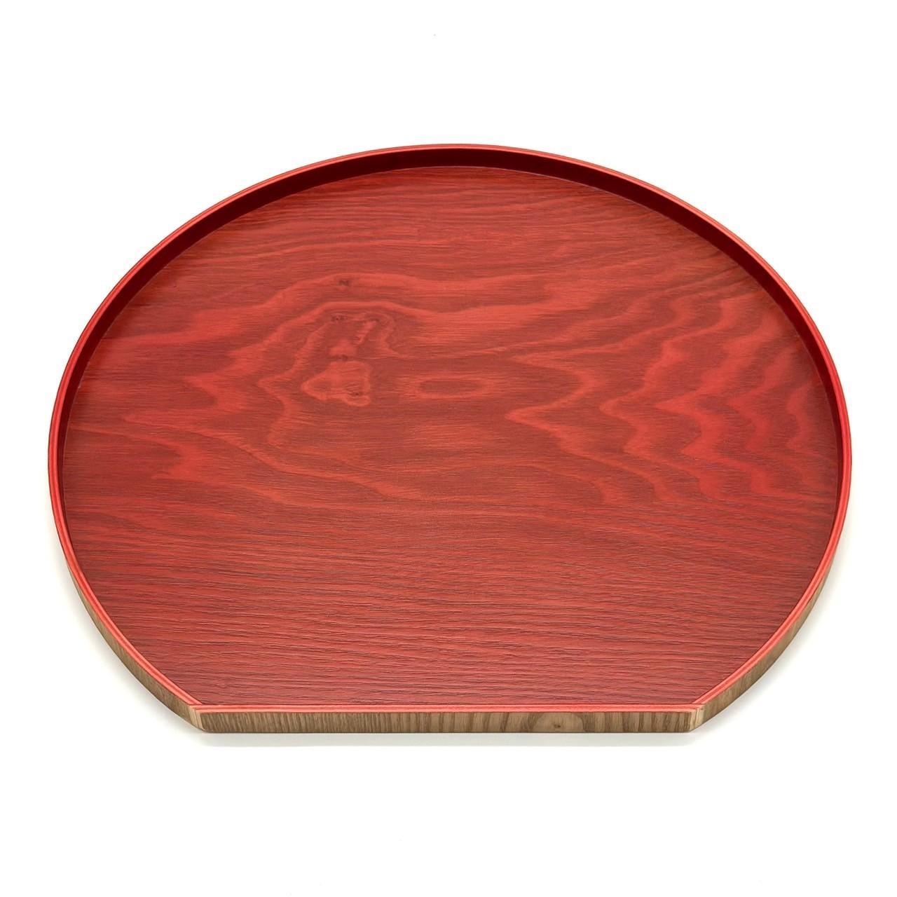 ［チェリーピンク］紀州漆器 木製 カラー半月盆 トレー 約36cm［YS141］