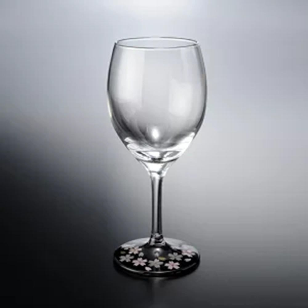 みよし漆器本舗 紀州塗り ぬりもん de Verre ワインカップ 蒔絵 桜 黒 300ml