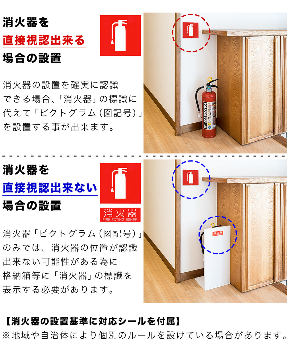 ［10台セット］消火器収納 ダークブラウン（2枚板） 幅23cm 高さ50cm 消防法の規定標識サイズ シール付き 推奨サイズ JIS規格ステッカー AVD105625502