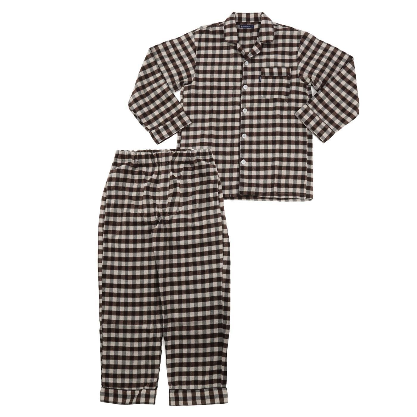 【カラー：ブラウン サイズ：L】ヤクウール 格子柄 メンズパジャマ