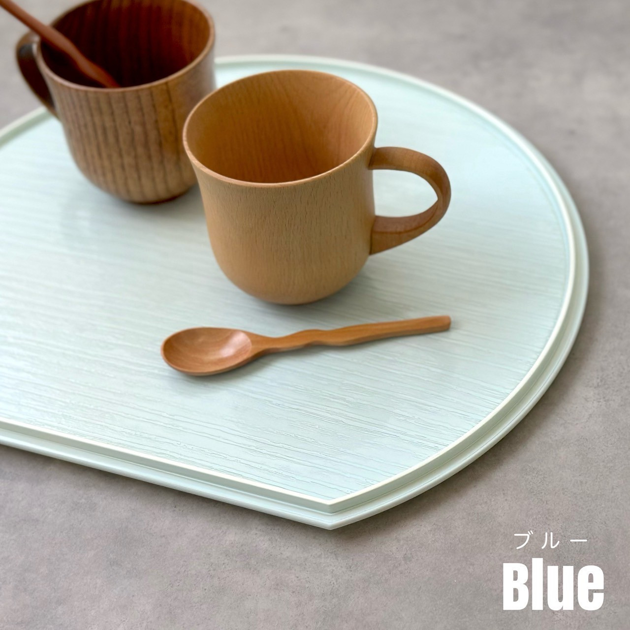 紀州漆器 半月盆 お盆 パステルカラー 約36cm ブルー