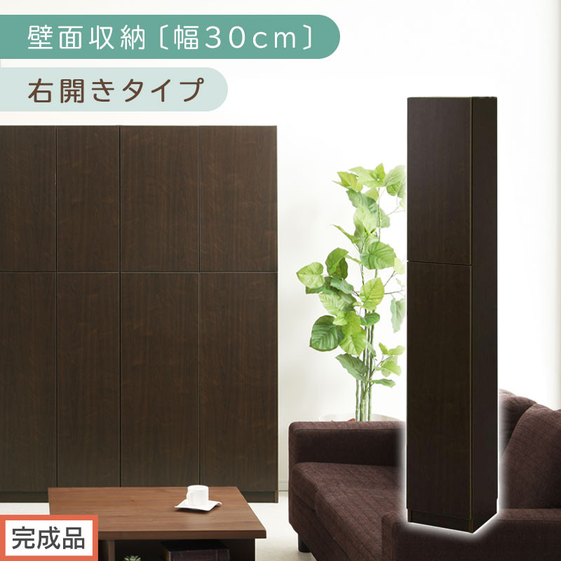 【完成品でお届け】壁面収納〔幅30cm・本体・右開きタイプ〕（ダークブラウン）壁面収納 本棚 扉付き 収納 棚 cdラック dvdラック 収納棚 リビング オフィス 扉付き収納 整理棚 書棚 おしゃれ LKANCB310300-R-DBR