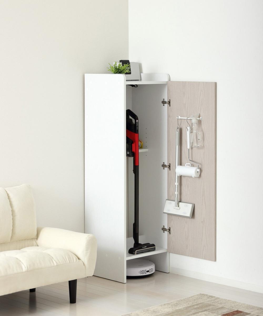 【ブラウン】クリーナーグッズ収納 幅43.5×奥行42×高さ140cm スティック掃除機 ロボット掃除機 収納 AKU104410602