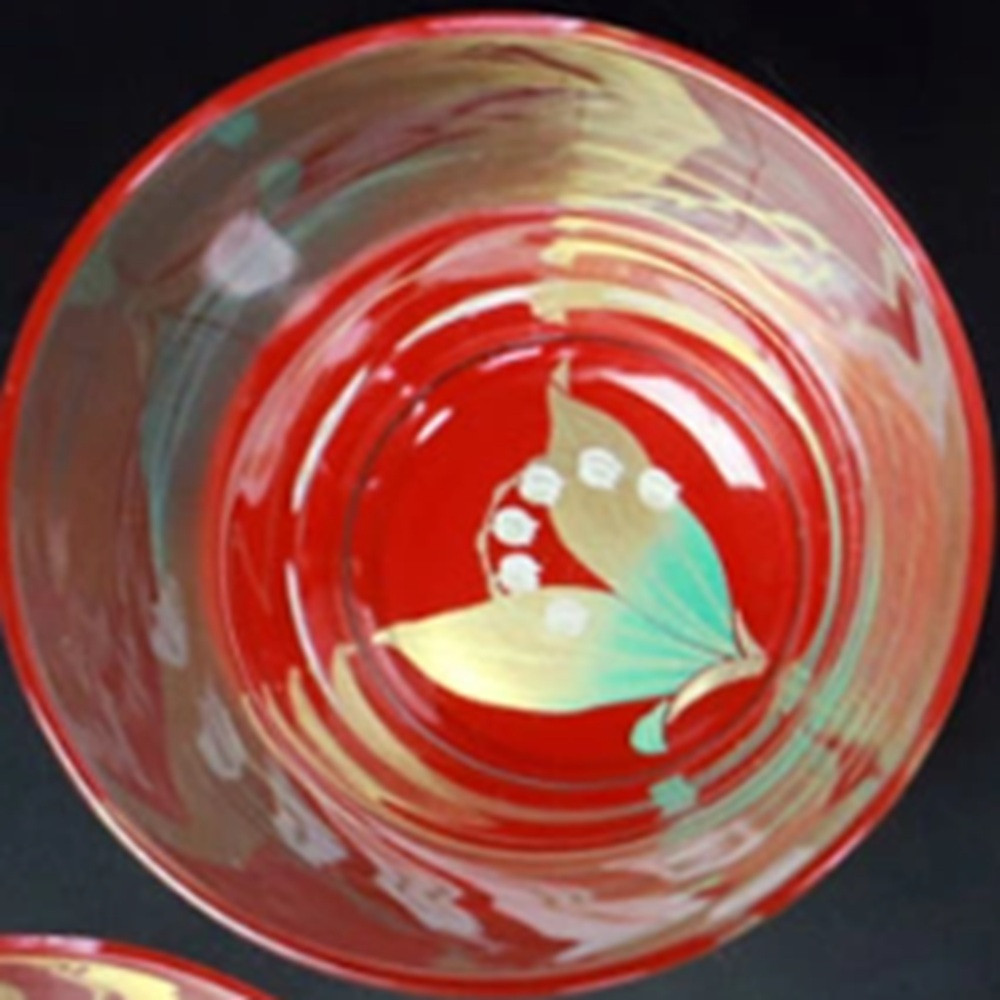 みよし漆器本舗 ぬりもん de Verre フリーグラス 単品 210ml 蒔絵 紀州塗り 赤／スズラン