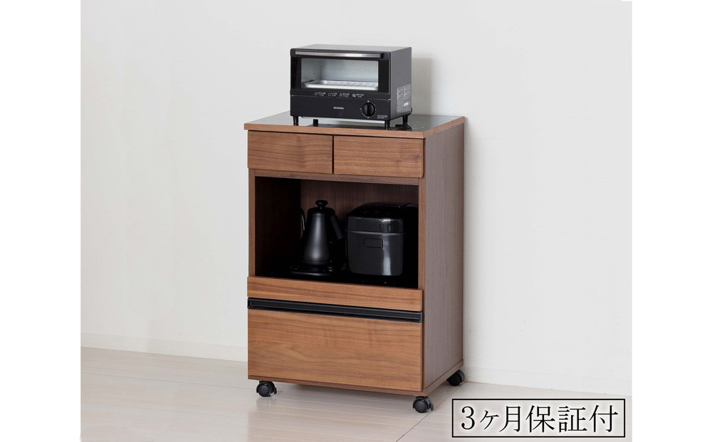コンパクトレンジワゴン キッチンワゴン 約幅55×奥行40×高さ82cm ブラウン スライドトレー付き 引き出し付き コンセント付き キャスター付き 大理石調メラミンシート天板 AKU104405001