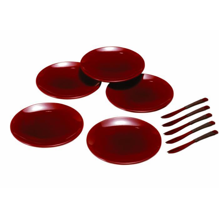 4.2寸 銘々皿 総春慶塗 (5枚組・フォーク付き)【YG127】