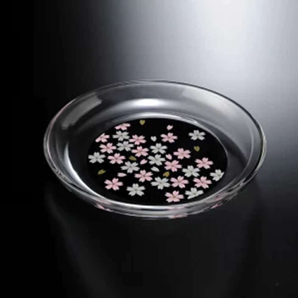 みよし漆器本舗 紀州塗り ぬりもん de Verre 丸小皿 蒔絵 桜 黒 直径14.8×2cm