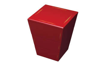 台形入子三段重箱（変根来/赤）