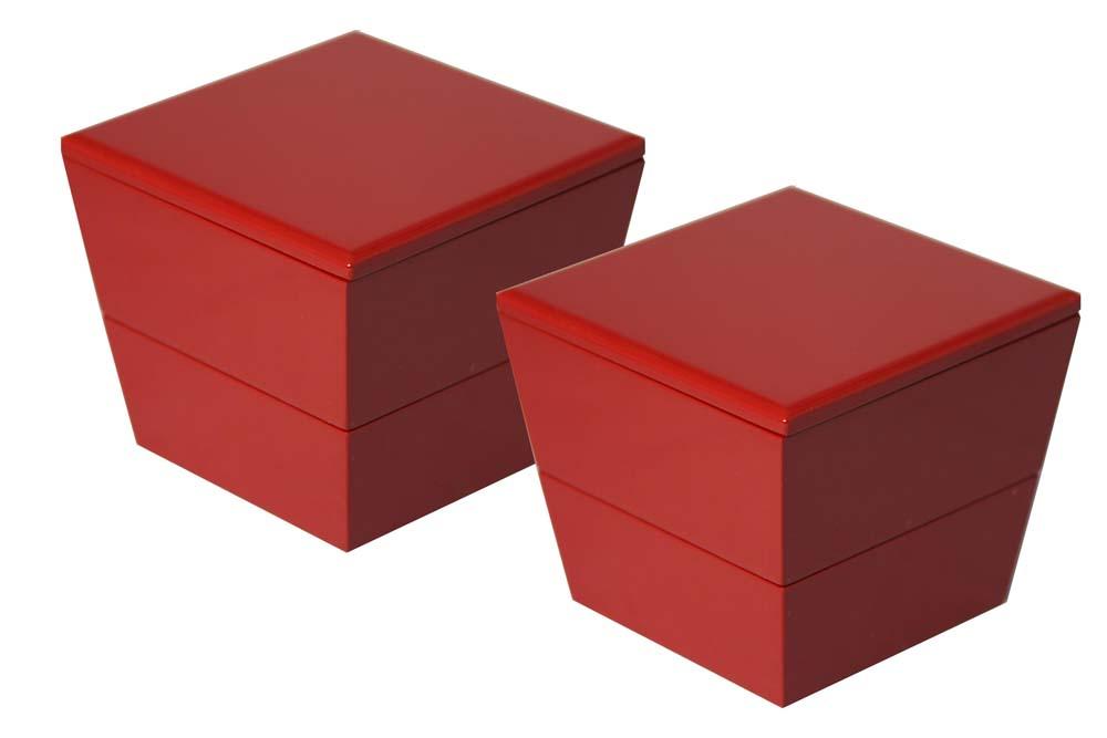 台形ミニ入子二段重箱2個組/赤