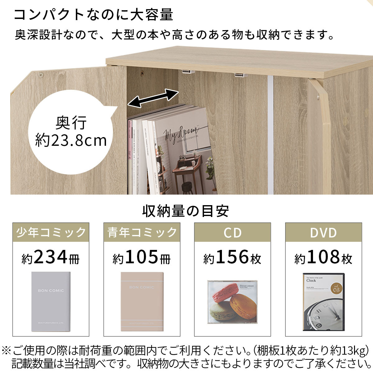 【完成品＋設置付き】キャスター付き収納ラック〔取手右タイプ〕（オーク）サイドワゴン キャスター付き ファイルワゴン 3段 ラック スリム オタ活 推し活 収納ラック 収納ボックス 本棚 薄型 扉付き AKONBR920125-R-OAK