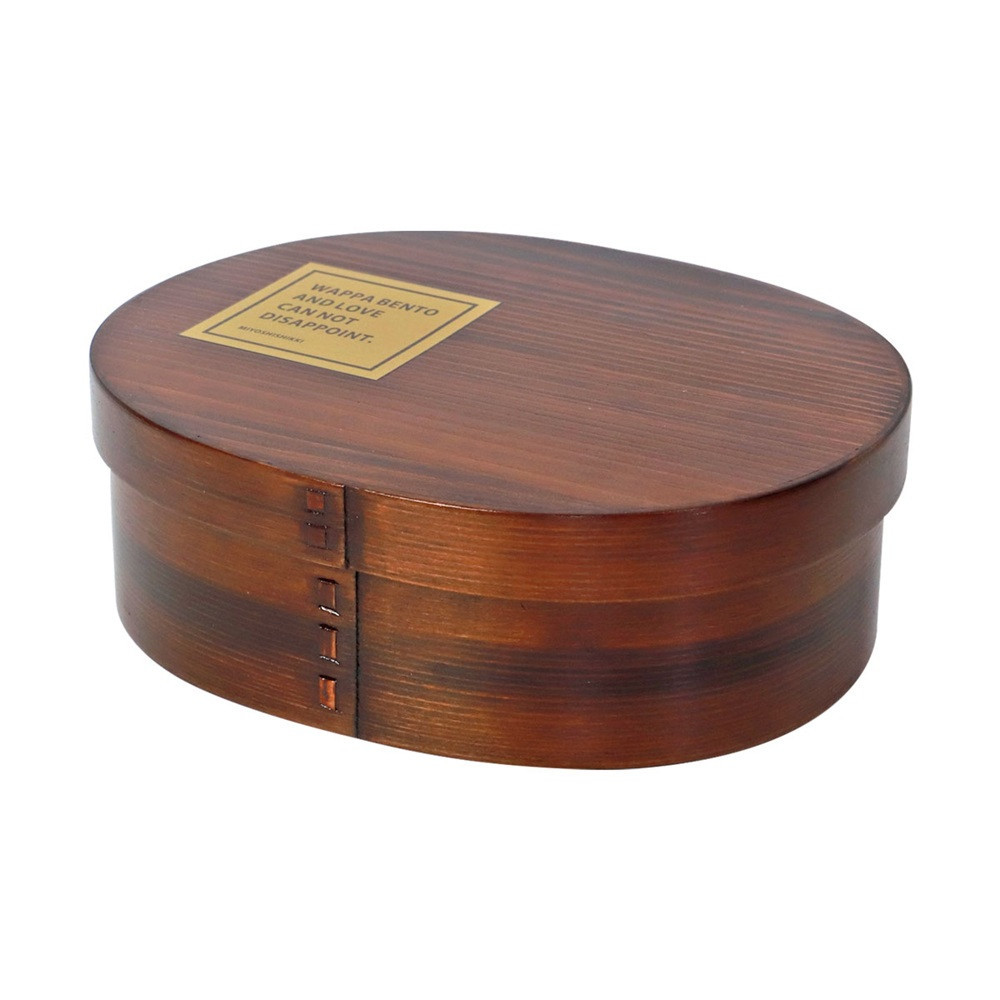 みよし漆器本舗 曲げわっぱ お弁当箱 600ml 約17.5×11.5×高さ6.5cm 小判型 一段 まげわっぱ 弁当箱 1段 モカ 漆塗り