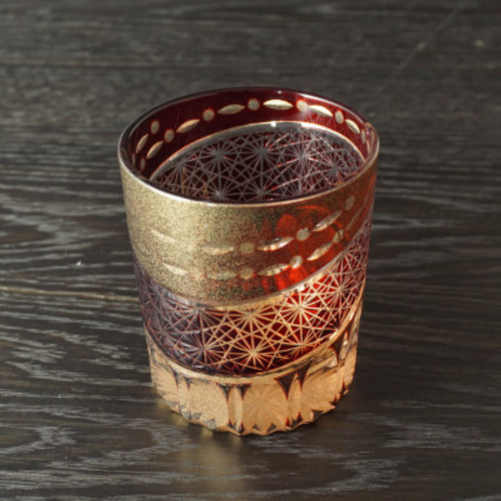 砂金切子グラス（漆技） レッド ［NF203］