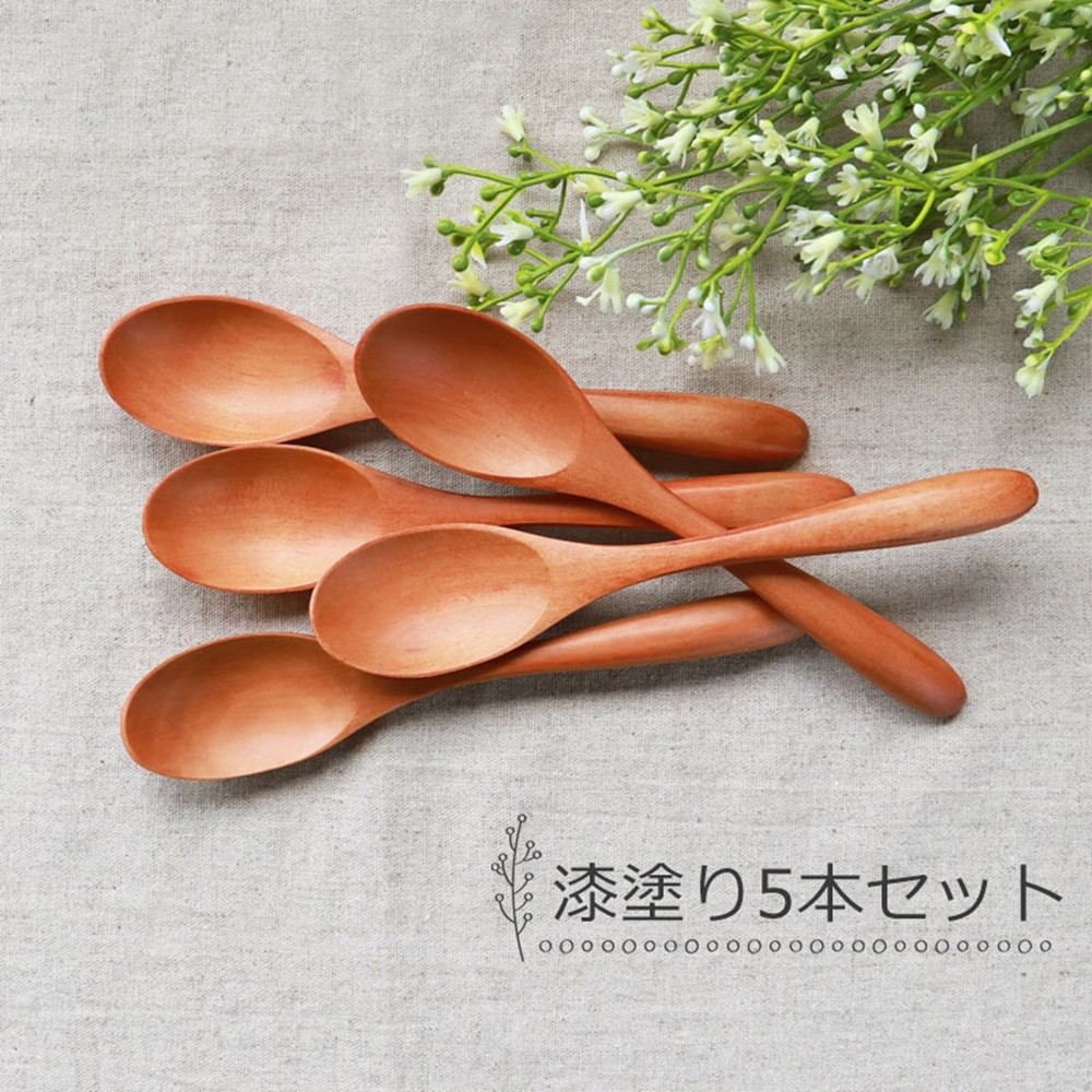 みよし漆器本舗 マルチスプーン 食洗機対応 17cm 5本セット 木製 紀州PROコート 漆塗り