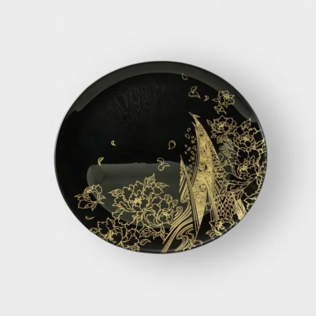 丸小皿 登り孔雀 漆黒（金） ［NF157］