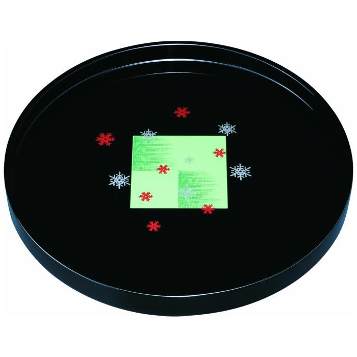 木製丸盆 30cm 黒 市松雪化粧【YG391】