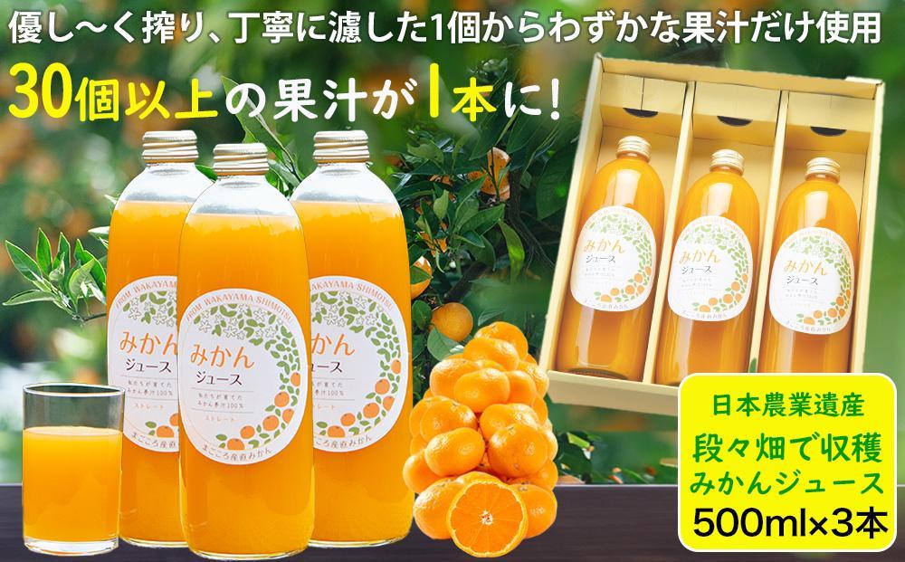 和歌山県 海南市産 下津蔵出しみかん ジュース 500ml×3本 果汁100% ストレート果汁 農園直送 まごころ産直みかん 【北海道・沖縄県・一部離島 配送不可】 贈答 手土産
