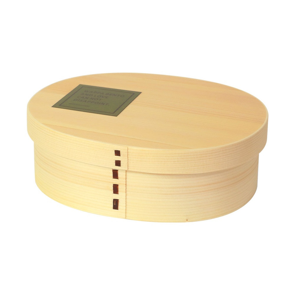 みよし漆器本舗 曲げわっぱ お弁当箱 900ml 約19×15×高さ6.1cm 小判型 北欧風 英字ロゴ グリーン 白木