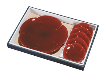 梅型盛皿セット　両面春慶塗