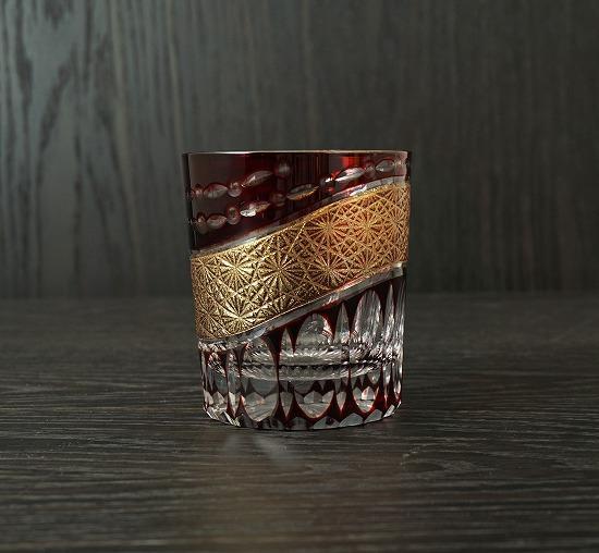 金帯切子グラス（漆技） レッド ［NF197］