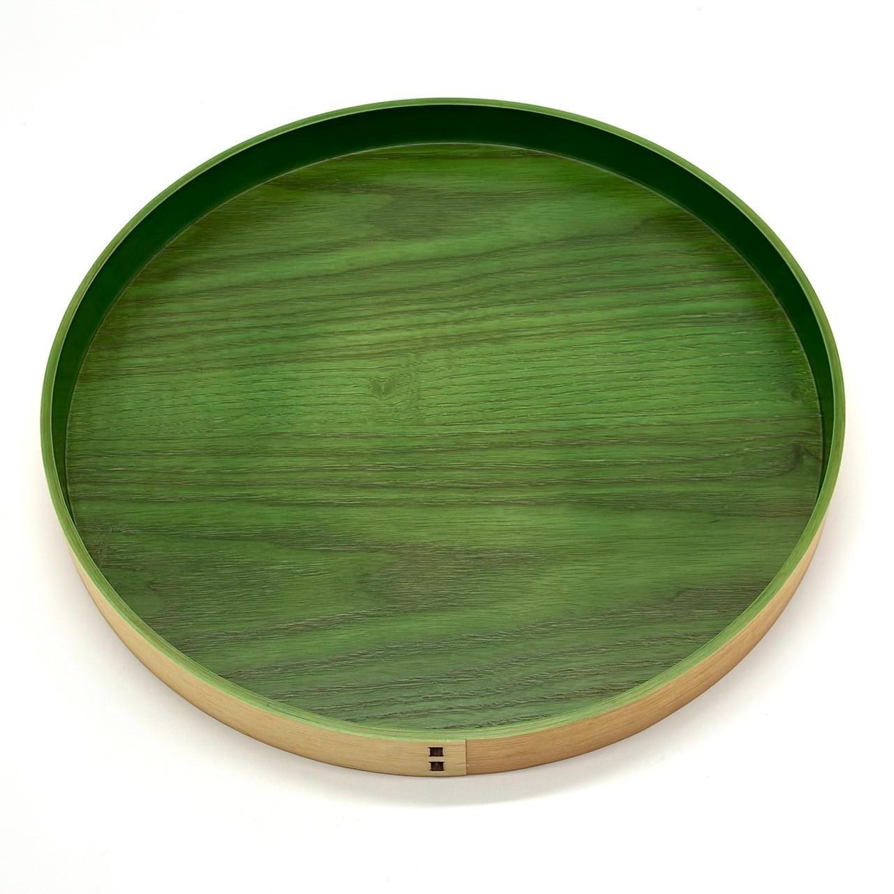 紀州塗り 曲げわっぱ 丸盆 リーフグリーン 27cm 9寸 お盆 トレー トレイ カワイイ 和風  お茶盆 プレート